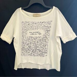 ZARA‎ TRAFALUC Script Tee – White with Black Text – Size Small